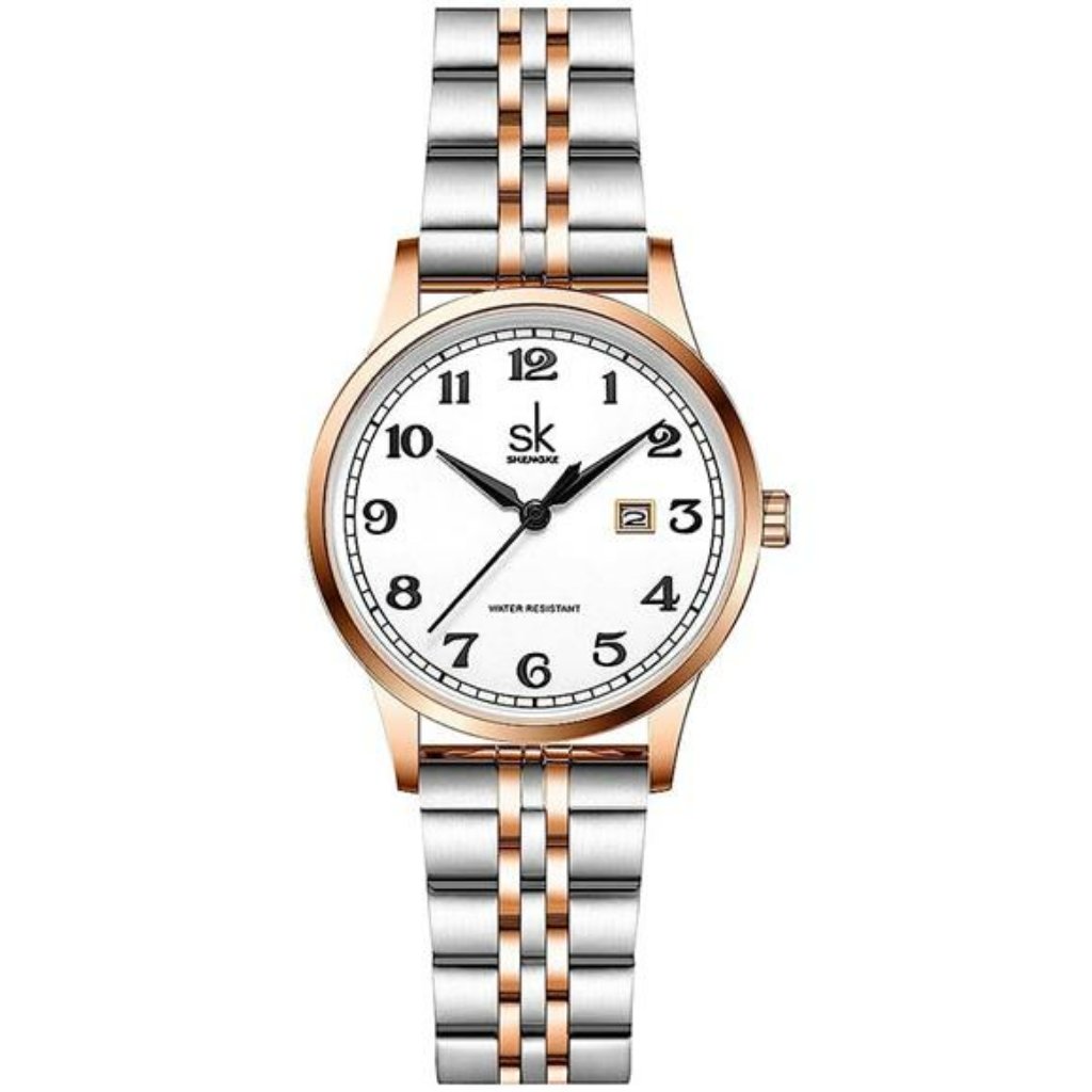 Sk Women Watches With Stainless Steel Band Calendar Watch